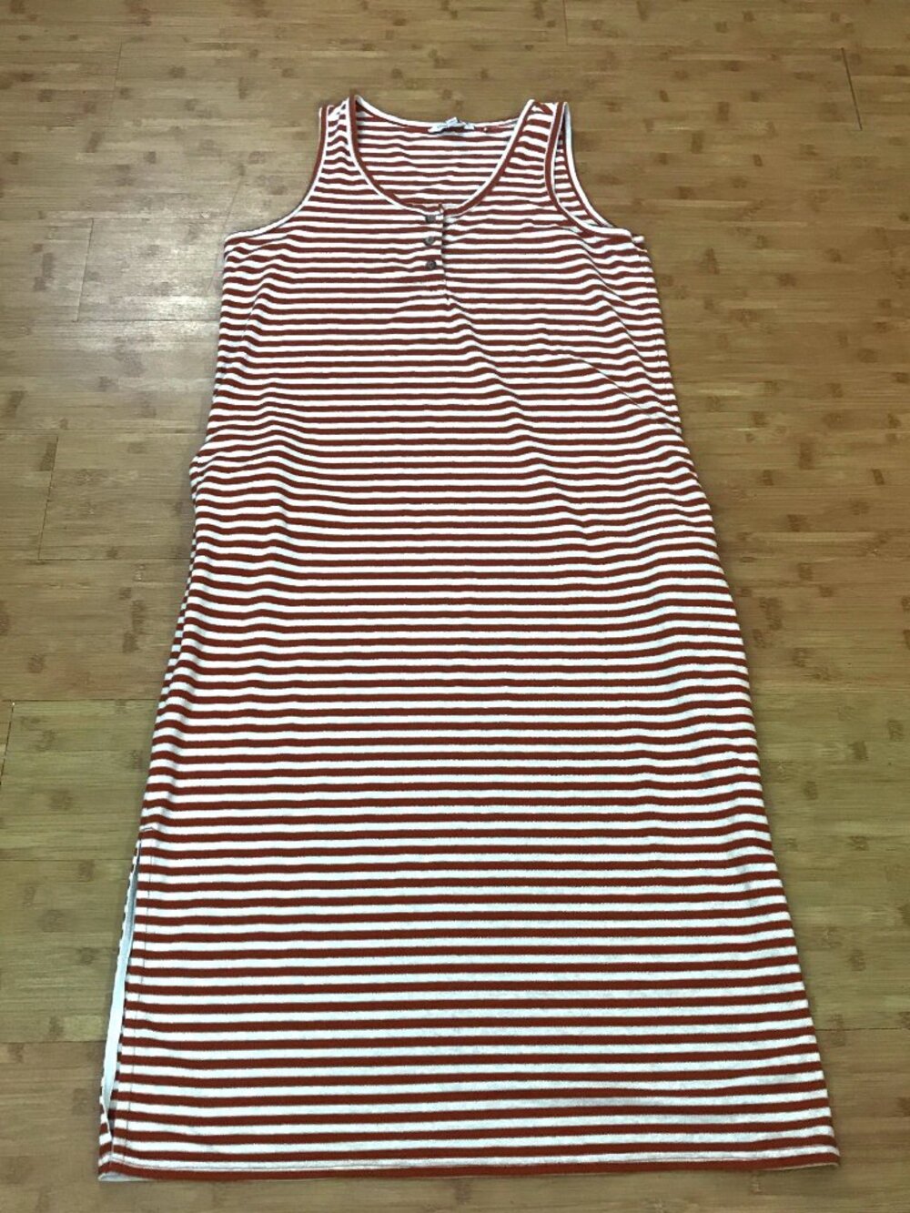 Toad & Co Piru Henley Midi Tank Dress Women L Red Striped Pocket Sleeveless Slim
